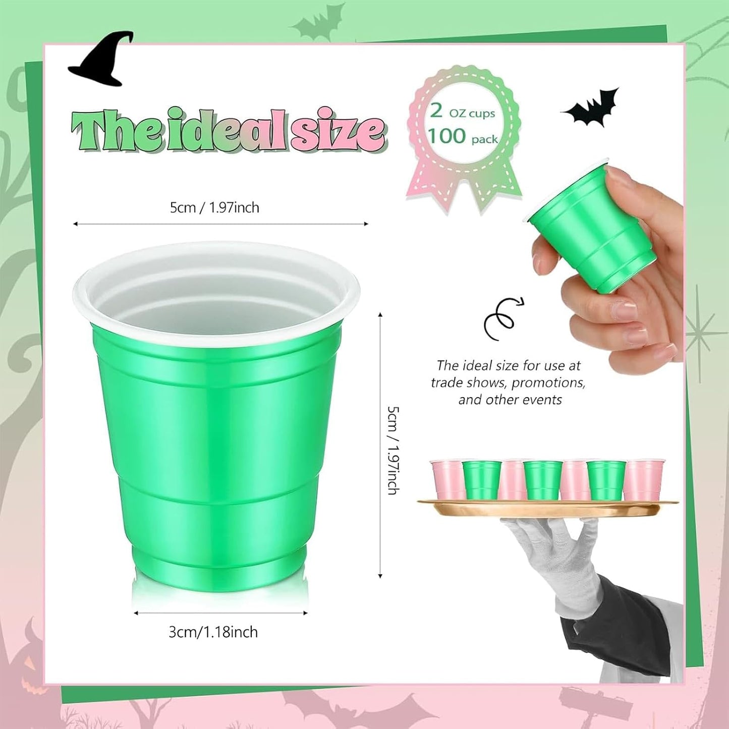 Roshtia 100 Pack 2 oz Plastic Shot Cups, Mini Disposable Shot Glasses 2 oz Wedding Party Cups for Bridal Shower Wedding Party, Beer Taste Serving, Snacks(Black, Gold)