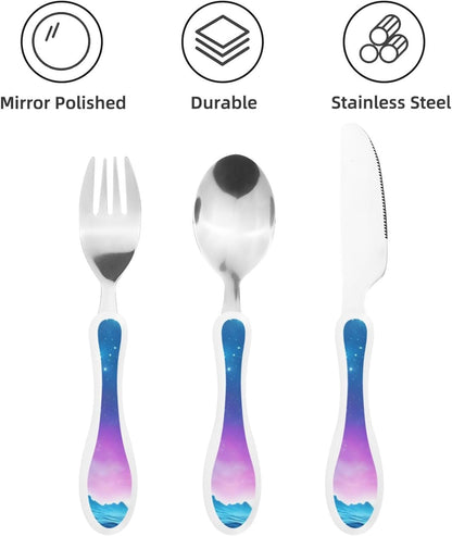 3-Piece Kids Silverware Set With Storage Case, Stainless Steel Reusable Children Safe Knife Spoon Fork Set Parrots On Branches Children Flatware Set For Kids Lunch Box