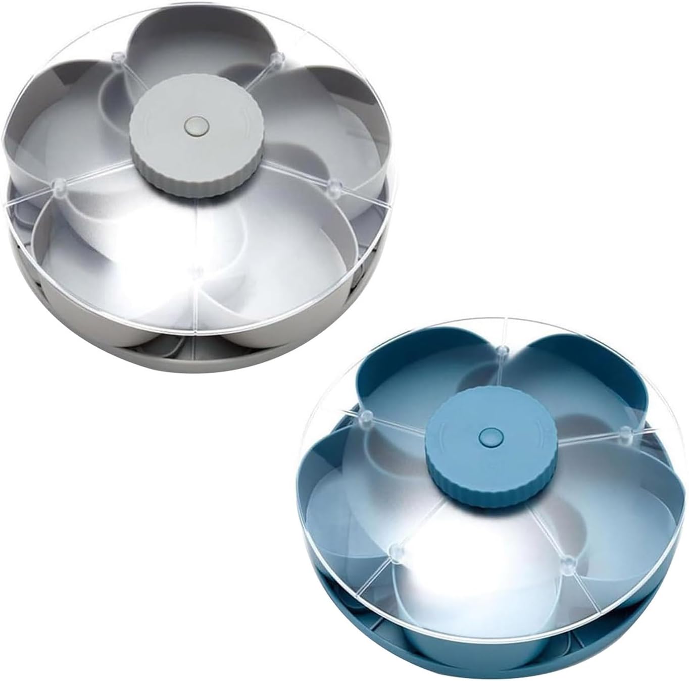Rotating Snack Tray with Lid – 5 Compartment Divided Serving Tray That Spins, Non-Slip Base, 1 Cup Each Section, Rotating Snack Box Container for Parties, Taco Bars & Movie Nights Blue 2