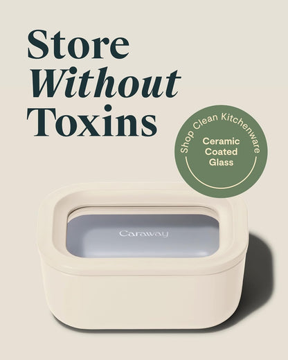 Caraway Glass Food Storage - 4.4 Cup Glass Container - Ceramic Coated - Easy to Store, Non Toxic, Non Stick Lunch Box Container with Lids - Dishwasher, Oven, & Microwave Safe - Mist