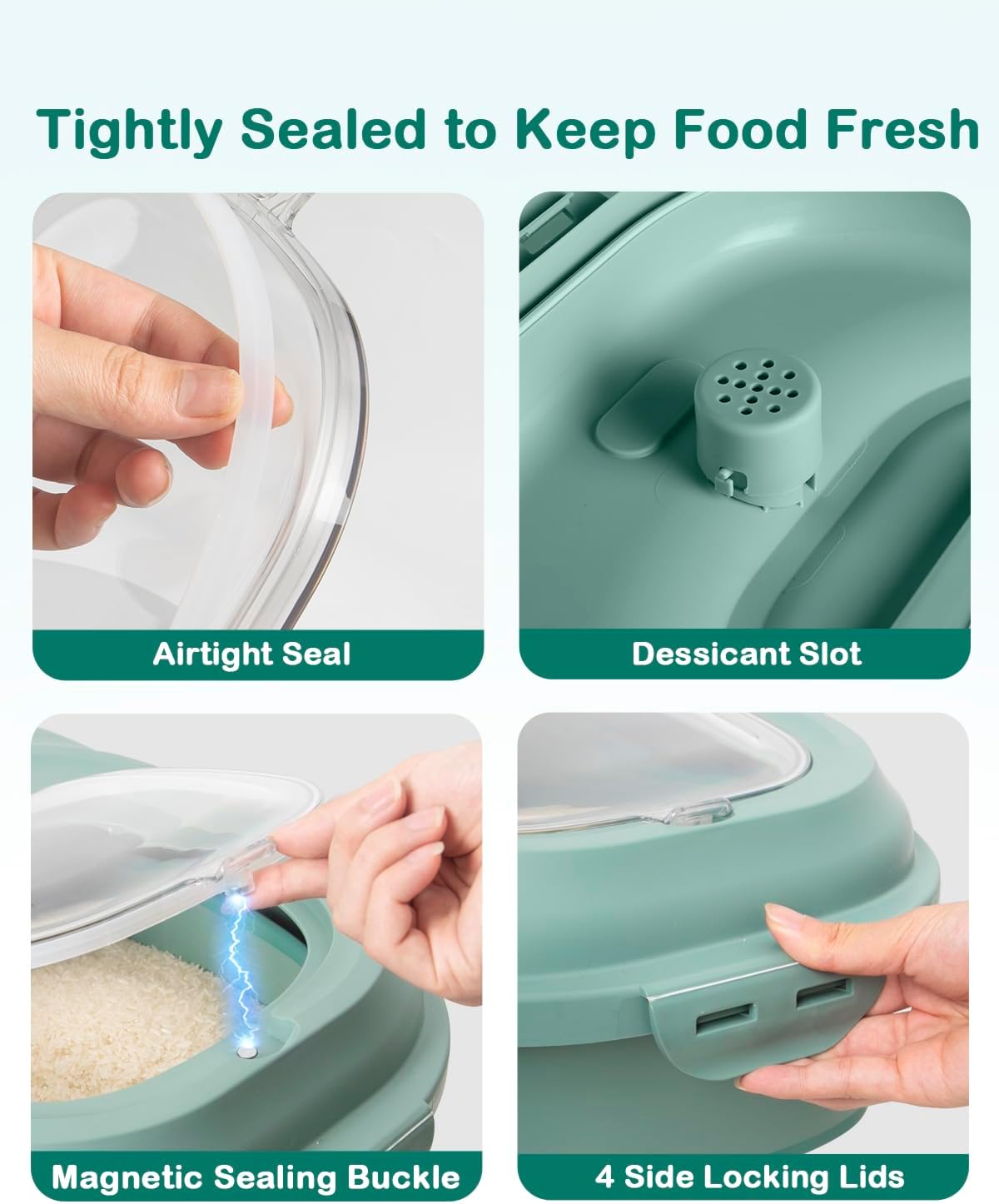 20-30 Lbs Rice Storage Container,Collapsible Food Storage Containers with Rolling Wheel Airtight Locking Lid,Flour Storage Container with Cup and Scoop,Suitable for Food,Rice,Pet Food,Flour