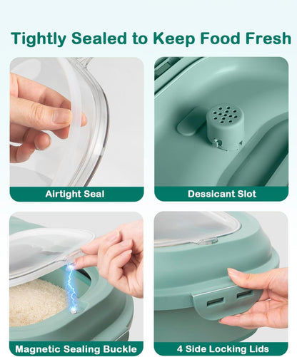 20-30 Lbs Rice Storage Container,Collapsible Food Storage Containers with Rolling Wheel Airtight Locking Lid,Flour Storage Container with Cup and Scoop,Suitable for Food,Rice,Pet Food,Flour