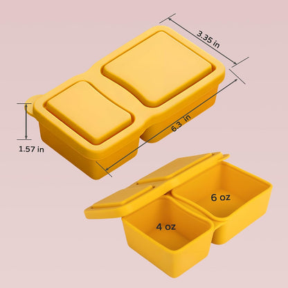 MACTANO 4 Pack New Reusable Silicone Snack Containers with Lids, 10 oz Double Compartment Condiment Meal Prep Control Containers Portable Small Leakproof for Office Travel Picnic