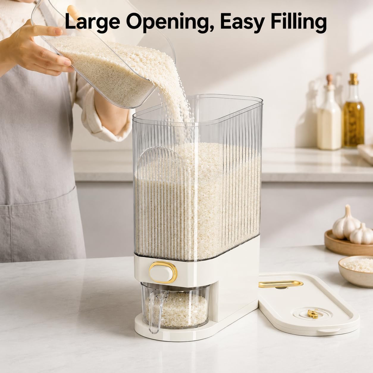 22-Pound Transparent High-Capacity Rice Bin Features a Lid, Time Scale, and Measuring Cup，a Sealed Moisture Proof Grain Storage Container Suitable for Storing Rice, Corn, and More. (22, Pounds)