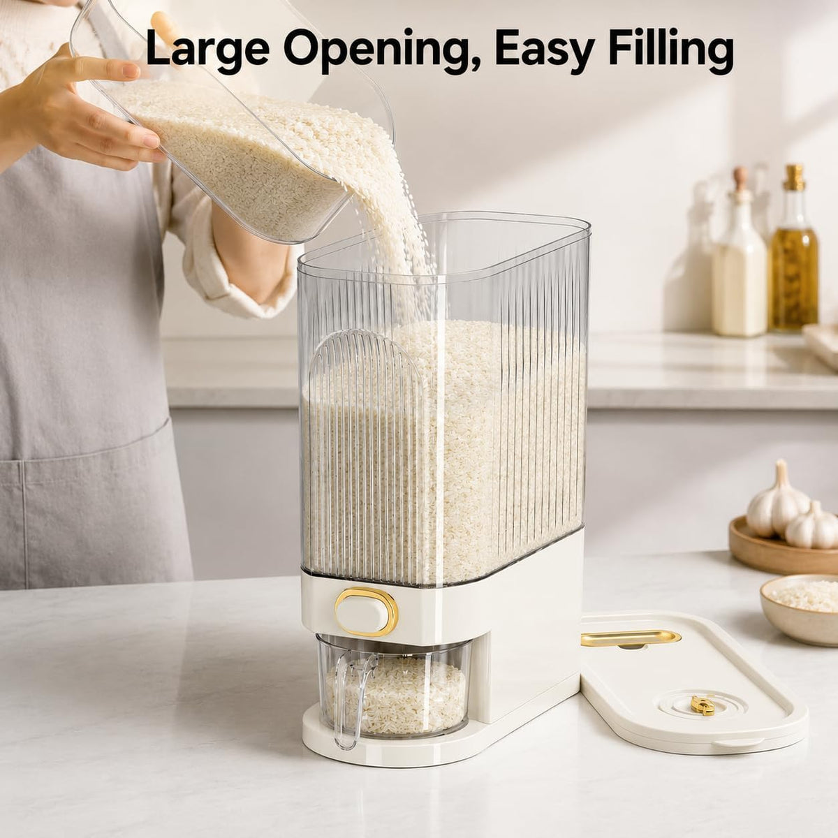 22-Pound Transparent High-Capacity Rice Bin Features a Lid, Time Scale, and Measuring Cup，a Sealed Moisture Proof Grain Storage Container Suitable for Storing Rice, Corn, and More. (22, Pounds)