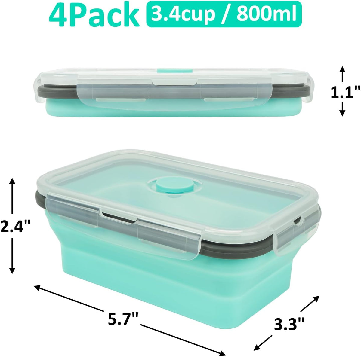 Collapsible Silicone Food Storage Containers Set with Lid & Air Vent,Foldable Lunch Containers(4PCS,Blue,27oz)