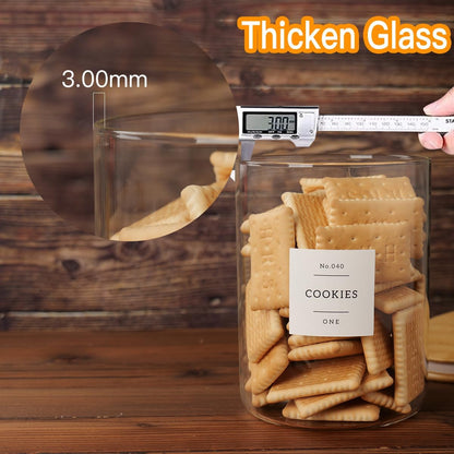 CZZGSM Set of 6 Glass Flour and Sugar jars with 132 Kitchen Pantry Labels - Thicken Large Glass Storage containers with Airtight Bamboo Lid - Rice Canisters for Salt Coffee - 100OZ/54OZ/27OZ