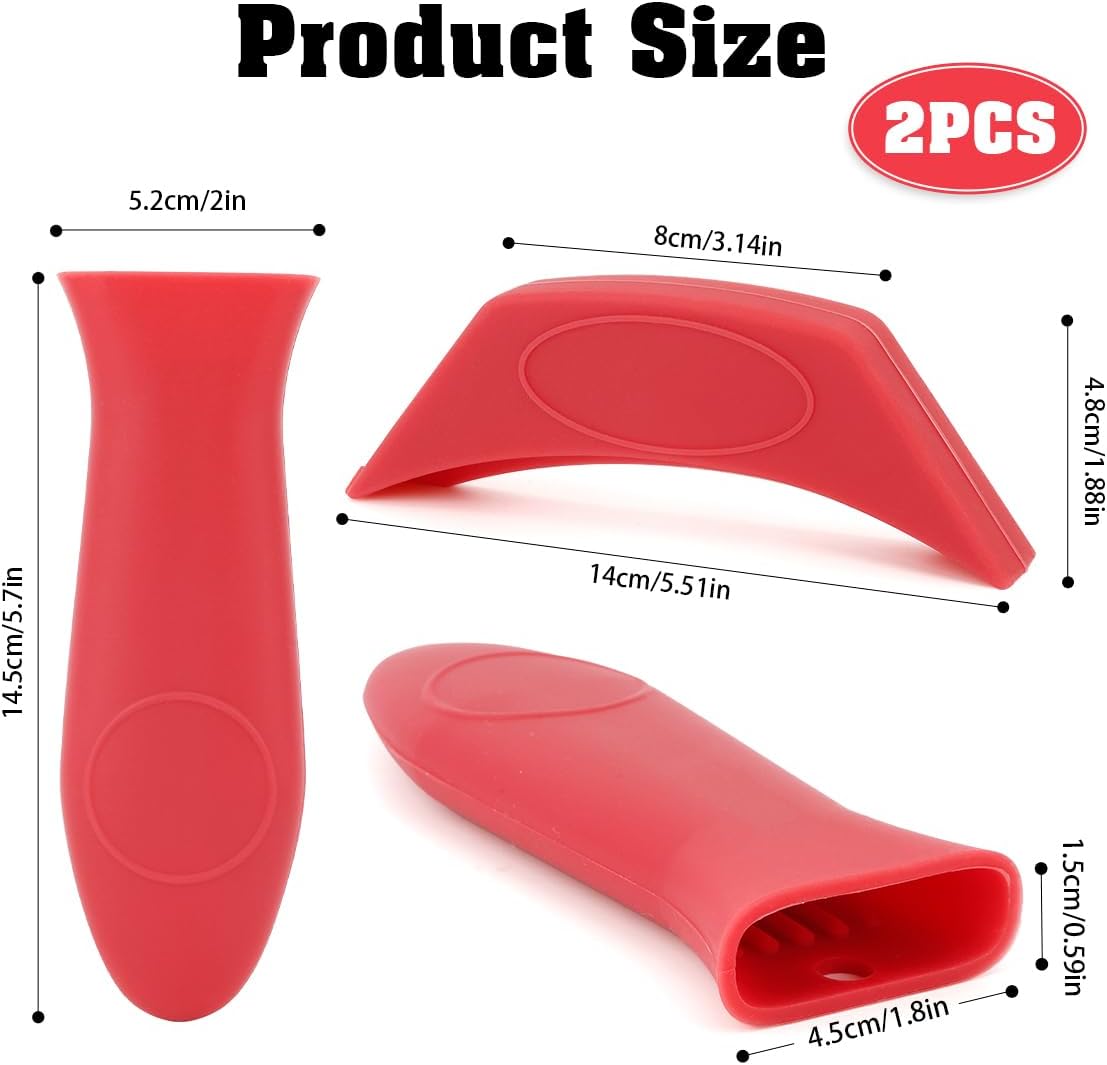 Cast Iron Handle Cover Silicone Pot Holders 2PCS Cast Iron Skillet Handles Cover Heat Resistant Silicone Hot Handle Holder Cast Irons Handless Sleeve for Frying Pan Cast Irons Skillet Griddle Cookware