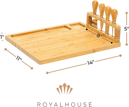 RoyalHouse Bamboo Cheese Board and Charcuterie Boards Set & Serving Tray for Meat, and Wine - Birthday Gifts for Women, Wedding Gift for Couples 2025, Bridal Shower, Housewarming Gift New Home