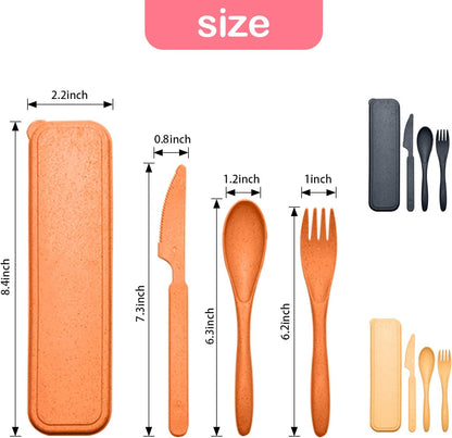 Reusable Travel Utensils Set with Case, 4 Sets Wheat Straw Portable Knife Fork Spoons Tableware, Eco-Friendly BPA Free Cutlery for Kids Adults Picnic Camping Utensils(Green, Beige, Pink, Blue)