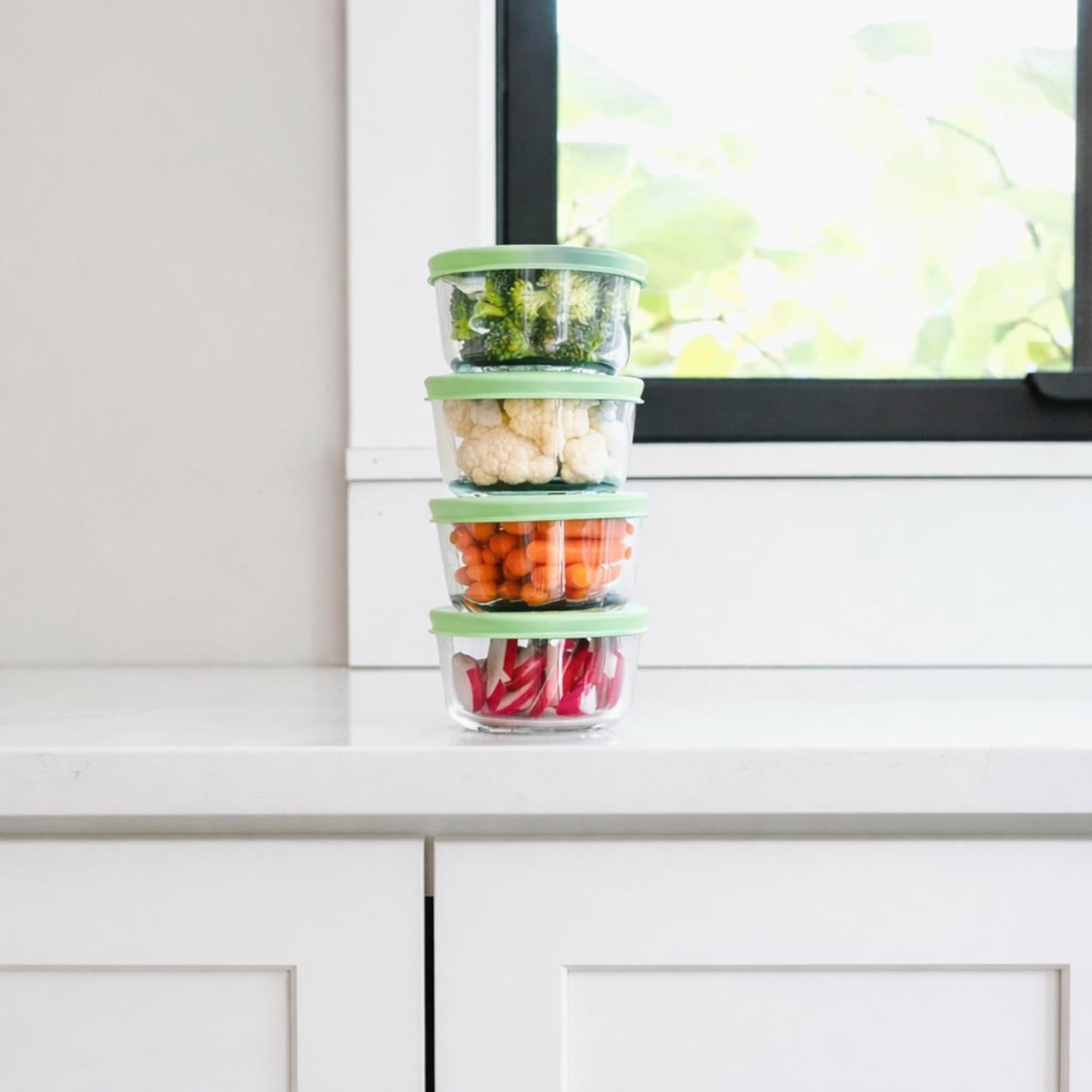 6-Piece Glass Food Storage Containers Set (3 Containers + 3 BPA-Free Lids) | 2-Cup, Leakproof | Microwave, Freezer, Oven & Dishwasher Safe | Ideal for Meal Prep & Pantry Organization, Pistachio