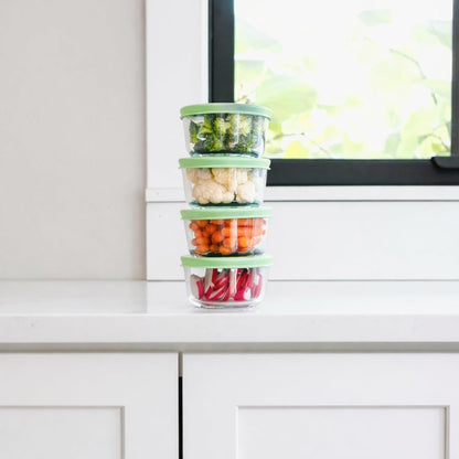 6-Piece Glass Food Storage Containers Set (3 Containers + 3 BPA-Free Lids) | 2-Cup, Leakproof | Microwave, Freezer, Oven & Dishwasher Safe | Ideal for Meal Prep & Pantry Organization, Pistachio