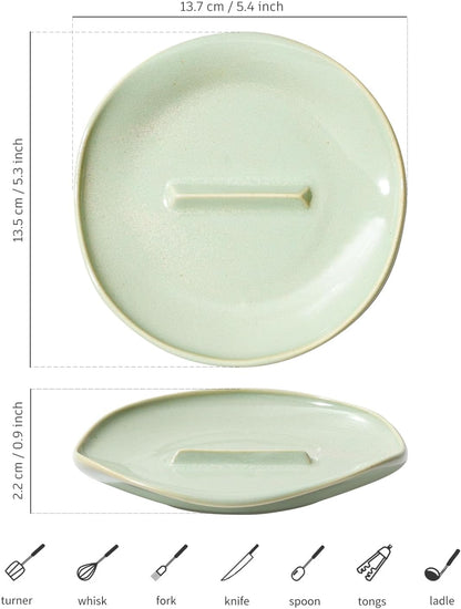Ceramic Spoon Rest with Egg Cracker, Reactive Glaze Blue