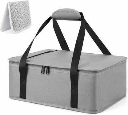 Insulated Resuable Casserole Carrier Bag for Hot or Cold Food, Foldable Portable Prep Carrier, Thermal Food Transport Bag for 9''x13'' & 11''x15'' Baking Pan, Travel Picnic Cake Dessert lunch, Black