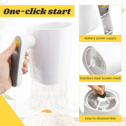 Electric Flour Sifter 32Oz with Dough Scraper, Fine Mesh Baking Sieve