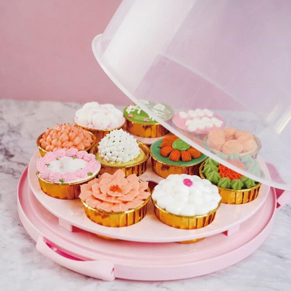 Cake Carrier Round Cake Stand Plus Height Cake Container with Cupcakes Pad, Handle, Lid Reusable Package Box for Transporting Desserts,Pie,Toast,Fruit (10" Black)