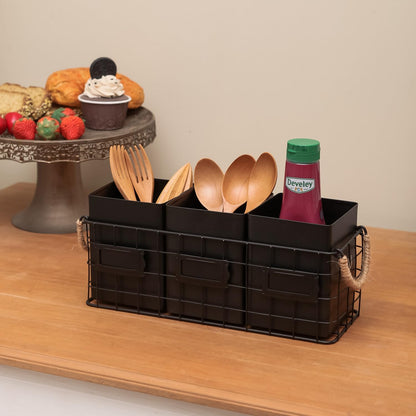 NIKKY HOME Farmhouse 3 Compartment Galvanized Flatware Cutlery Caddy Countertop Silverware Holder for Spoons, Knives, Forks - Silver