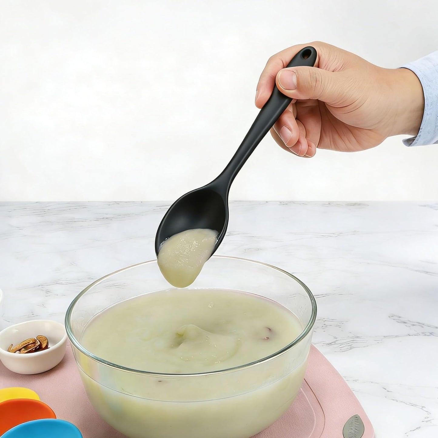 Silicone Spoons Set of 5,Mixing Spoons for cooking,Heat Resistant Spoons, Mixing Spoons for Kitchen Cooking Baking Stirring Mixing Tools (2pcs Large & 3pcs small)