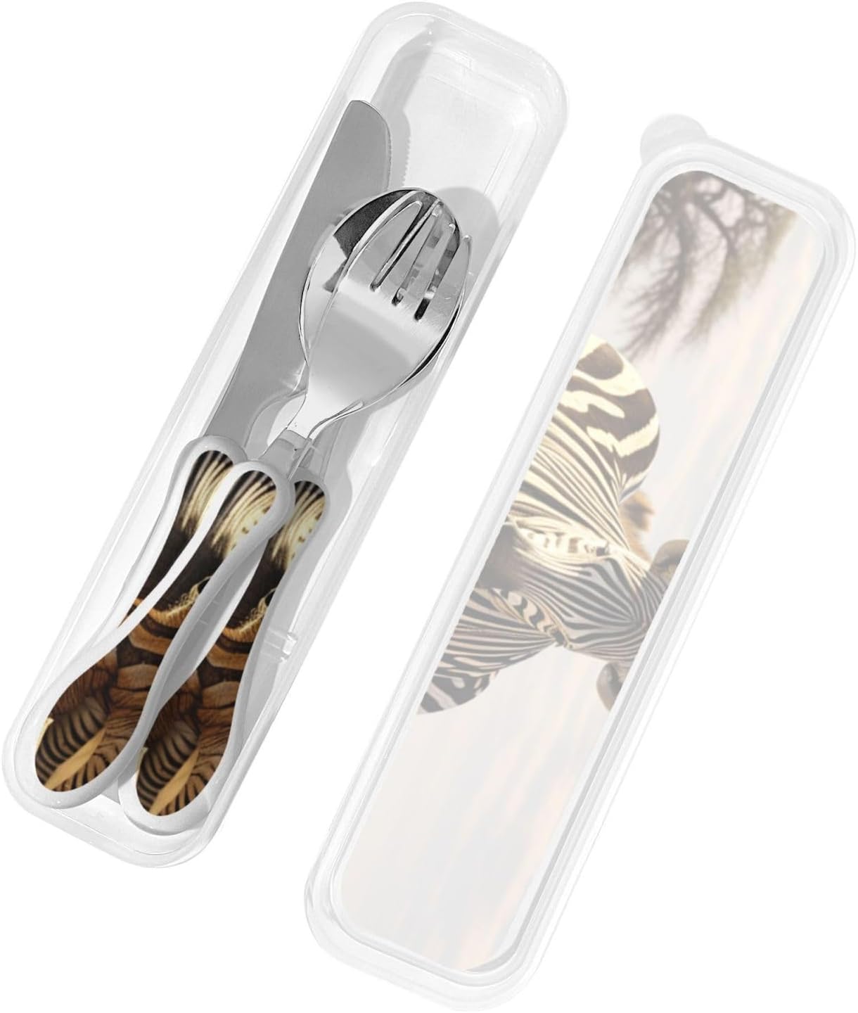 3-Piece Kids Silverware Set With Storage Case, Stainless Steel Reusable Children Safe Knife Spoon Fork Set African Animals Children Flatware Set For Kids Lunch Box