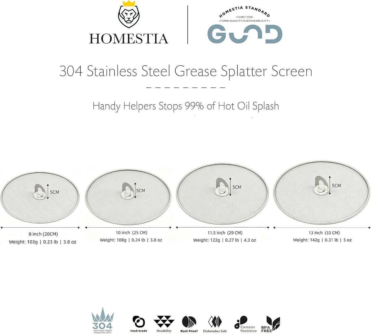 Homestia Splatter Screen for Frying Pan, 8'' Kitchen Grease Splatter Guard