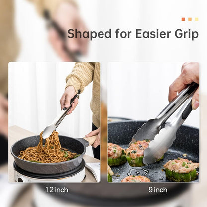 Stainless Steel Tongs Set, Food Grade Stainless Steel Kitchen Tongs, Heat Resistant 600 Degrees, for Cooking, BBQ Barbecue, Grilling, Buffet, Serving (7"+9"+12")