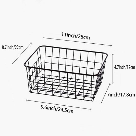 Metal Wire Storage Basket with Handles for Kitchen Food Pantry Papers Home Office Desk Shelf Bathroom Laundry Room Shelf Bedroom Bed Room, 2PCS (Black)