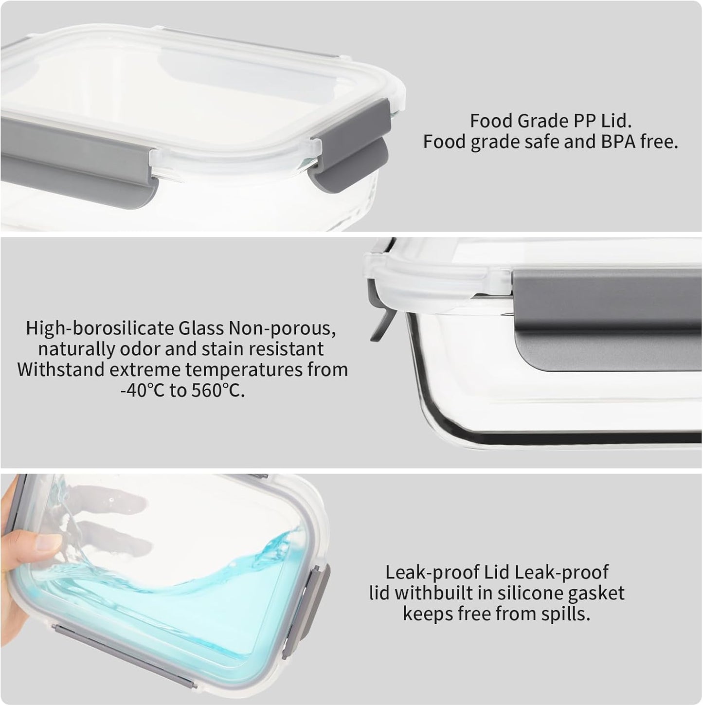 Glass Food Storage Containers with Lids, [18 Piece] Glass Meal Prep Containers, Containers for Food Storage with Lids, BPA Free & Leak Proof (9 Lid & 9 Container)
