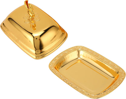 Stainless Steel Serving Tray, 7"x 5" Appetizer Plates with Swan Handle Lid, Fruit Dish Snack Serving Tray Decorative Dessert Platter Candy Holder for Wedding Home Birthday Party (Gold)