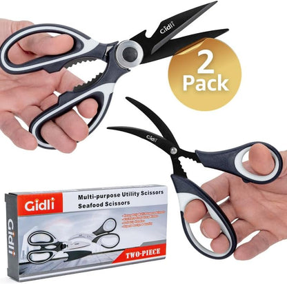 Kitchen Shears by Gidli - Liftime Replacement Warranty* - Includes Seafood Scissors As a Bonus - Heavy Duty Utility Stainless Steel All Purpose Ultra Sharp Scissors for Food/Cooking