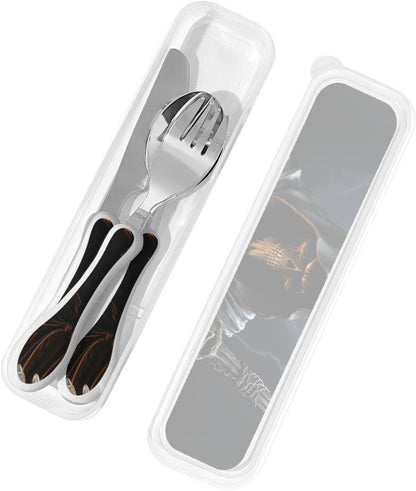 3-Piece Kids Silverware Set With Storage Case, Stainless Steel Reusable Children Safe Knife Spoon Fork Set Grim Reaper Children Flatware Set For Kids Lunch Box