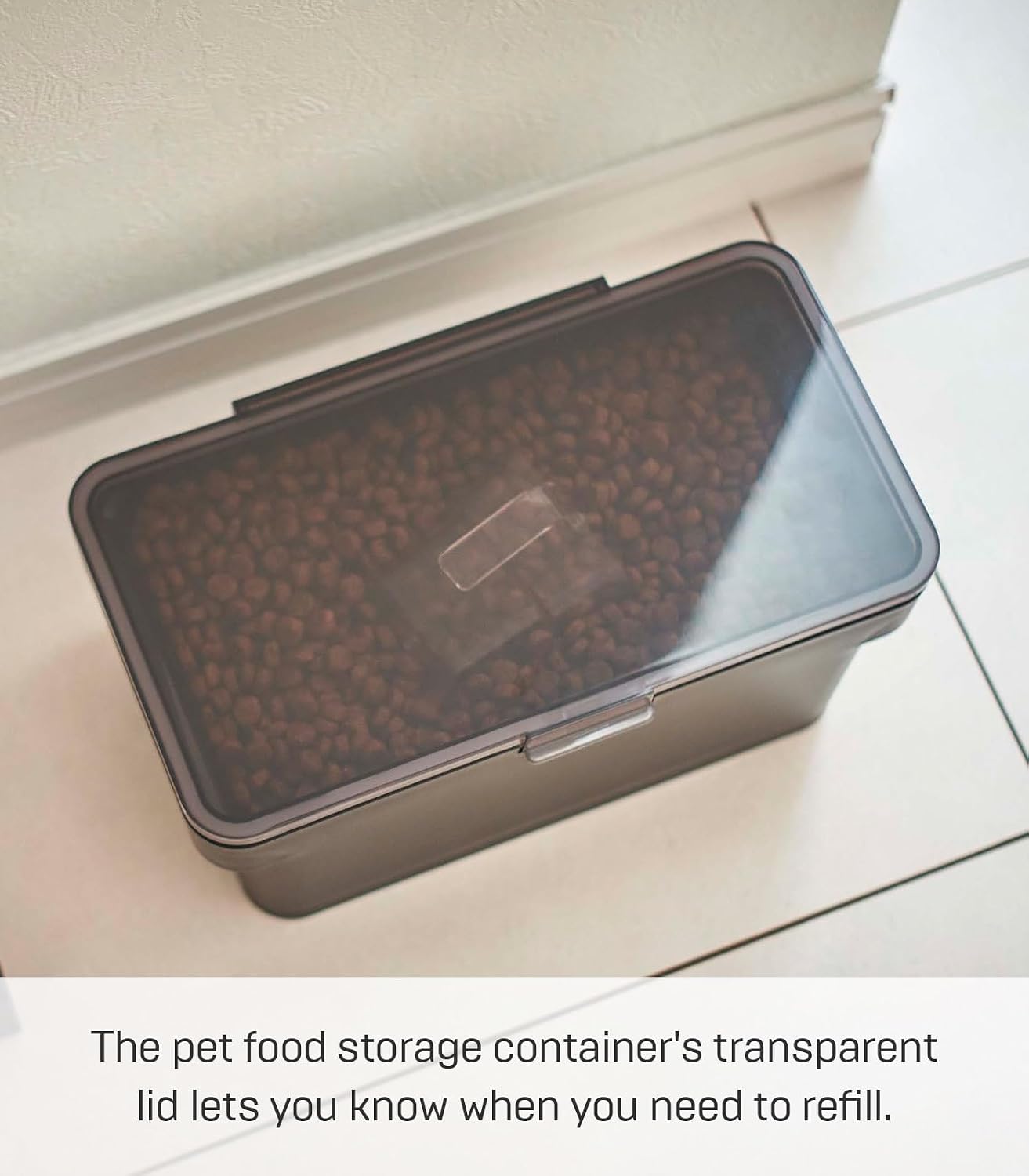 YAMAZAKI Home Tower Airtight Pet Food Storage Container - Cat And Dog Food Holder Bin With Transparent Lid And Handle - Extra Large - Polypropylene - 6.6 Gallons, 25 Liters