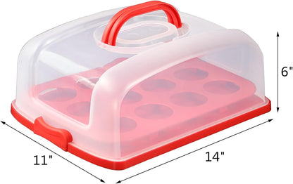 2in1 Cupcake Carrier and Cake Keeper with Lid, Rectangle Pie Carrier,Large Portable Storage Container for Storing 12 Cupcakes or 1 Large Cake (White)