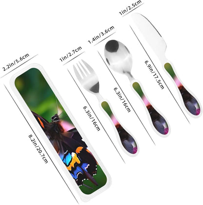 3-Piece Kids Silverware Set With Storage Case, Stainless Steel Reusable Children Safe Knife Spoon Fork Set Chinese Celadon Peacock Children Flatware Set For Kids Lunch Box