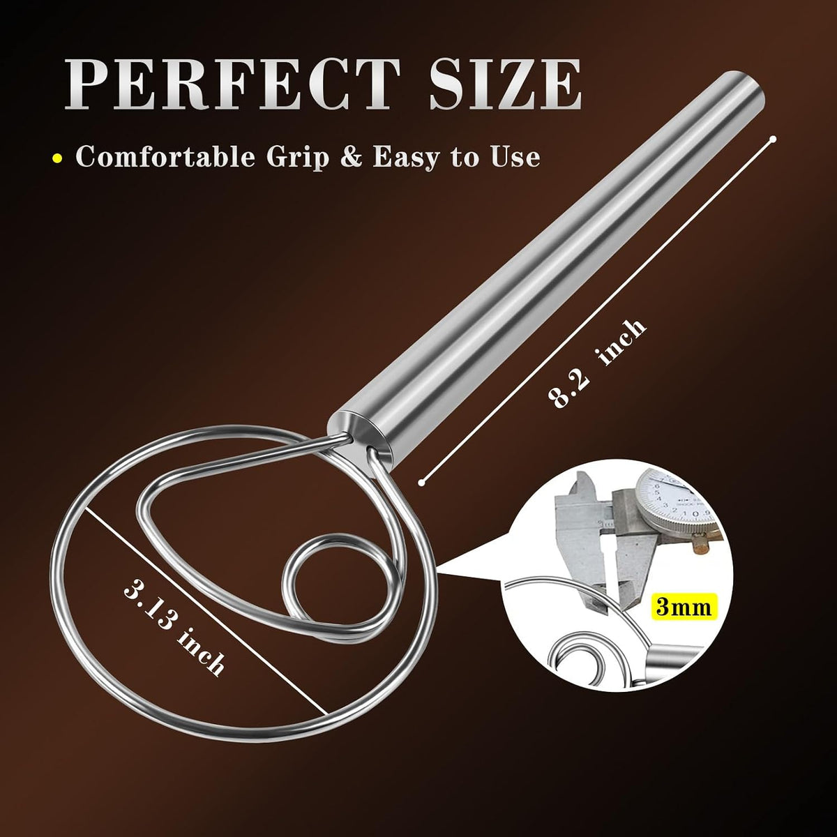 TEEVEA Danish Dough Whisk, Stainless Steel for Sourdough Bread