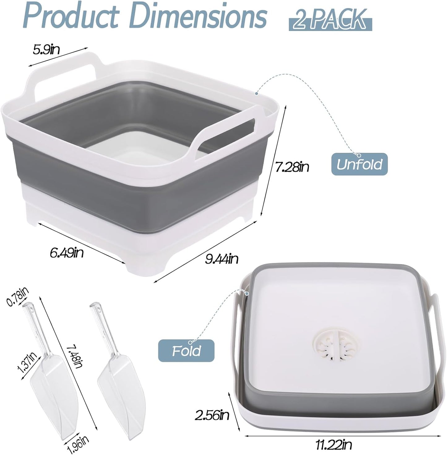 2 Pcs Ice Buckets for Parties, Collapsible Beverage Tub Beer Ice Buckets Drink Cooler, Space Saving Ice Storage Tub Ice Cube Bin and 2 Scoop for Champagne Beer Sparkling Wine Cocktails