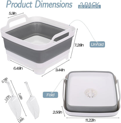 2 Pcs Ice Buckets for Parties, Collapsible Beverage Tub Beer Ice Buckets Drink Cooler, Space Saving Ice Storage Tub Ice Cube Bin and 2 Scoop for Champagne Beer Sparkling Wine Cocktails