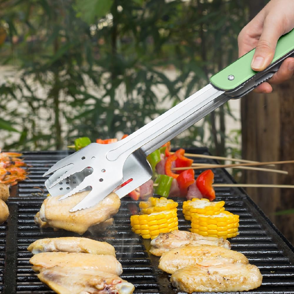 ROXON 6-in-1 Folding Grill Utensils Set, 14" BBQ Tools for Camping S601