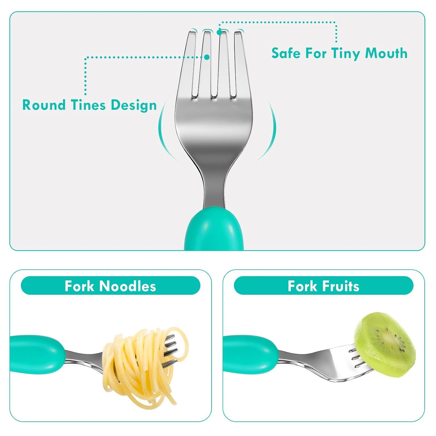 Lehoo Castle 6 Pieces Toddler Utensils, Kids Silverware for 2 3 4 Years Old, Stainless Steel Fork and Spoon Set with Plastic Handle, Safe Toddler Cutlery (Dinosaur)