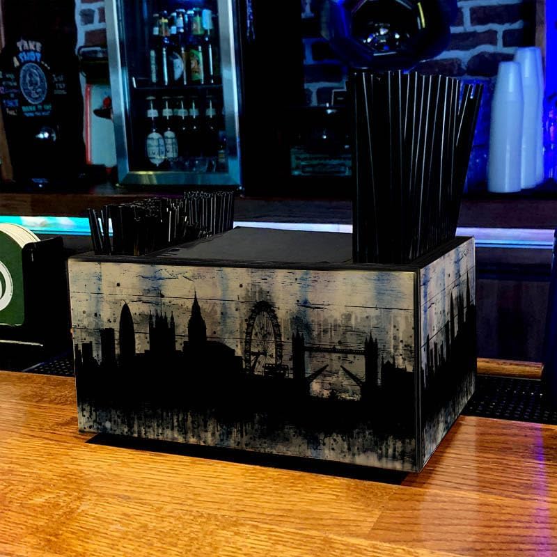 Wooden Utensil Holder Napkin Bar Caddy Parent (American Flag Black)