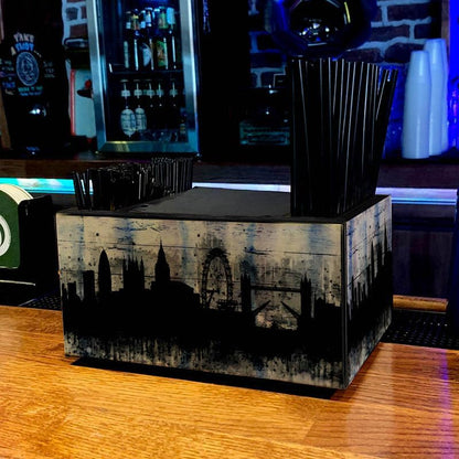 Wooden Utensil Holder Napkin Bar Caddy Parent (American Flag Black)