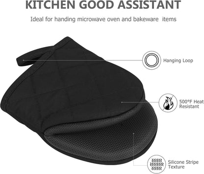 Goldmeet Mini Oven Mitts 2-Pack, 7"x5.5", 500°F Silicone Grip, Gray