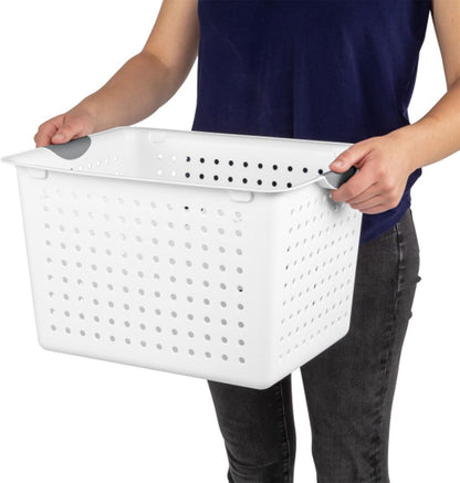 Sterilite 6-Pack Medium Ultra Basket, Open Top Plastic Storage Organizer, White - Classic Baskets for Organizing Countertops, Pantry Shelves, Kitchen Cabinets, Laundry Rooms or Home Offices