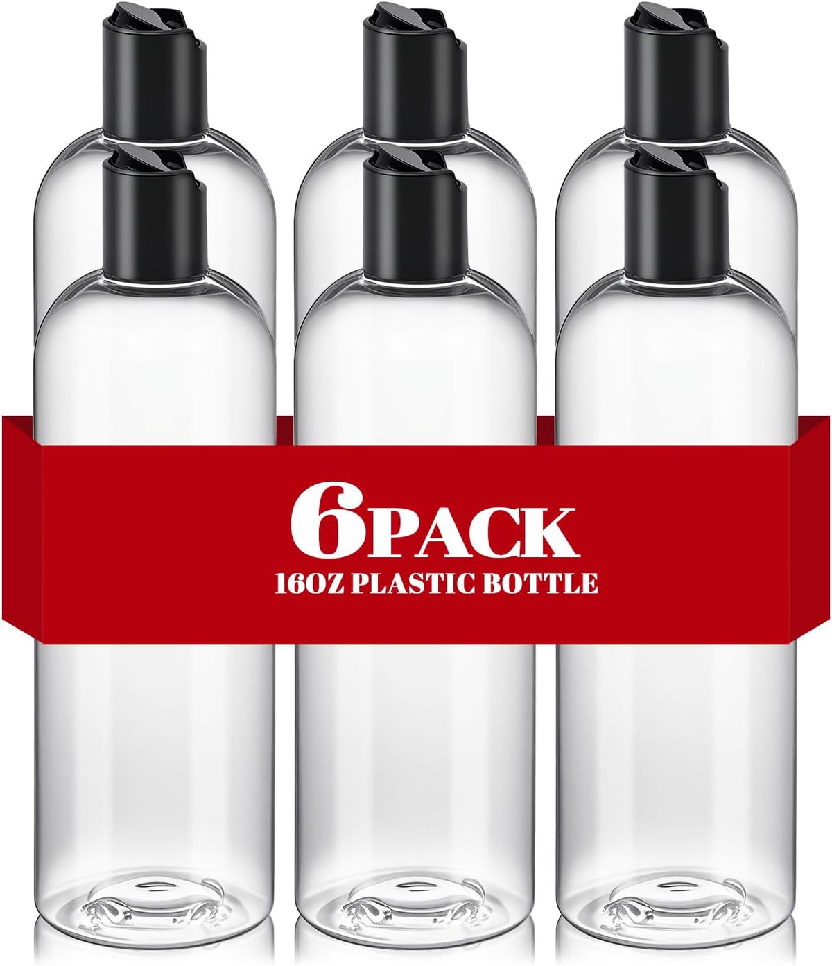 3Pcs 16 oz Clear Plastic Refillable Travel Bottles with Black Disc Top Caps