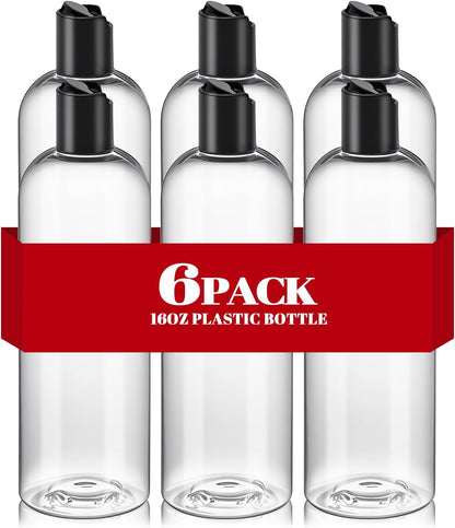 3Pcs 16 oz Clear Plastic Refillable Travel Bottles with Black Disc Top Caps