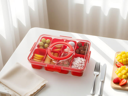 Dingerjar Divided Serving Tray with Lid and Handle - Snackle Box Charcuterie Container for Portable Snack Platters - Clear Organizer for Candy, Fruits, Nuts, Snacks - Perfect for Party, Entertaining