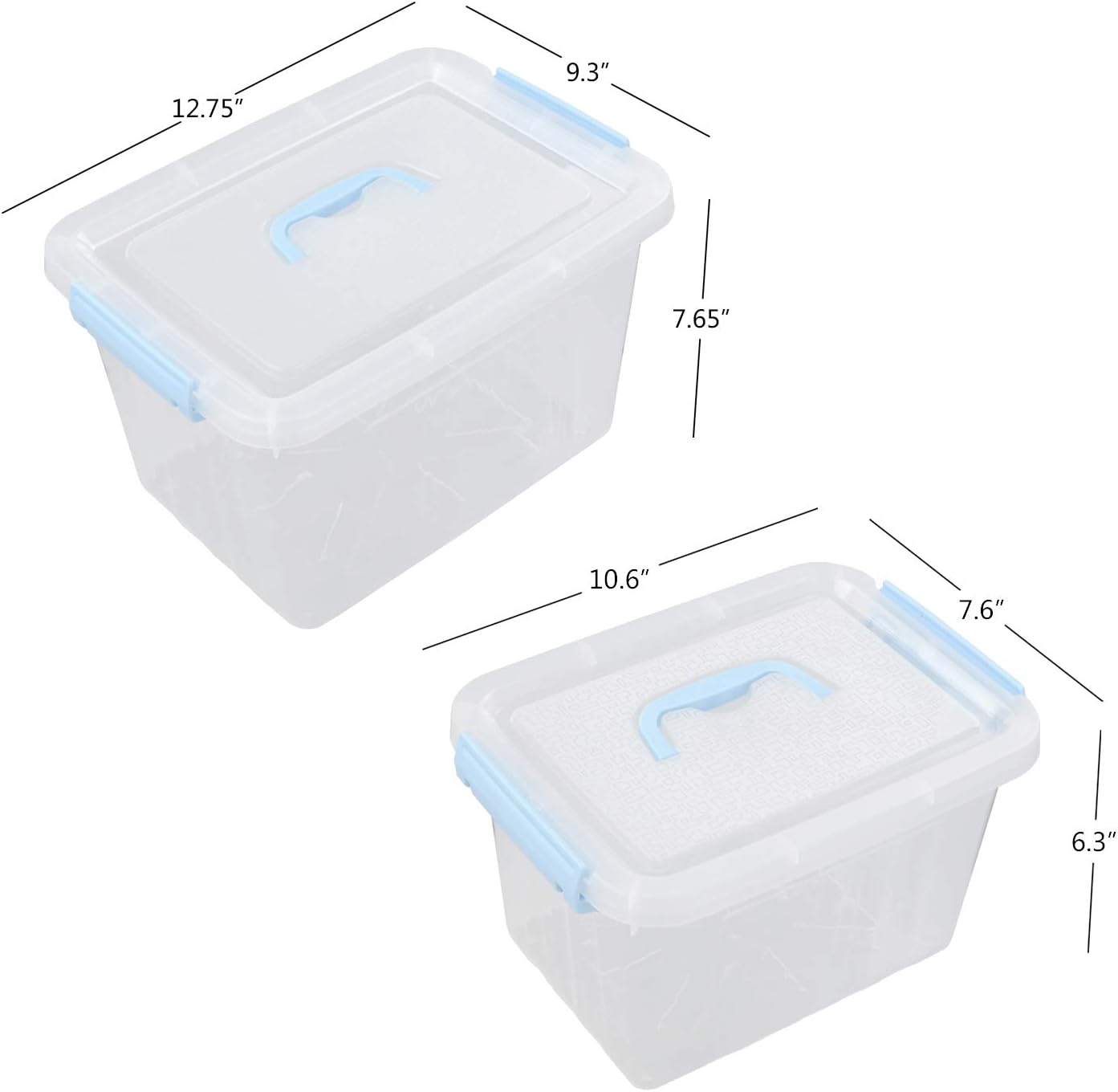 Hespama 2 Pack Lidded Storage Bin, Plastic Latching Container Box with Handle, 12 Quart & 6 Quart