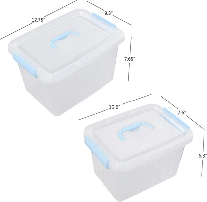 Hespama 2 Pack Lidded Storage Bin, Plastic Latching Container Box with Handle, 12 Quart & 6 Quart