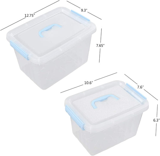 Hespama 2 Pack Lidded Storage Bin, Plastic Latching Container Box with Handle, 12 Quart & 6 Quart