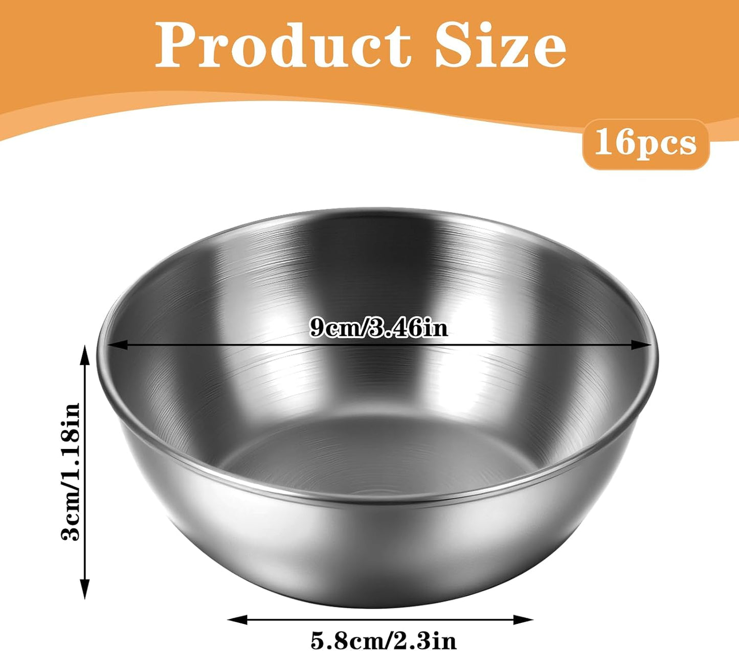 Yuanchu 16 Pack 3.5inch Stainless Steel Sauce Dishes, Mini Individual Saucers Bowl Round Seasoning Bowls Small Metal Prep Dish Ingredient Cups for Prep Soy Sauce Salsa Condiments Appetizers