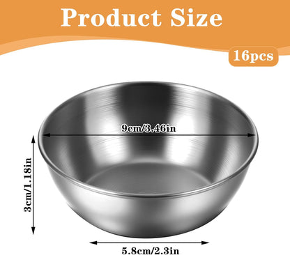 Yuanchu 16 Pack 3.5inch Stainless Steel Sauce Dishes, Mini Individual Saucers Bowl Round Seasoning Bowls Small Metal Prep Dish Ingredient Cups for Prep Soy Sauce Salsa Condiments Appetizers